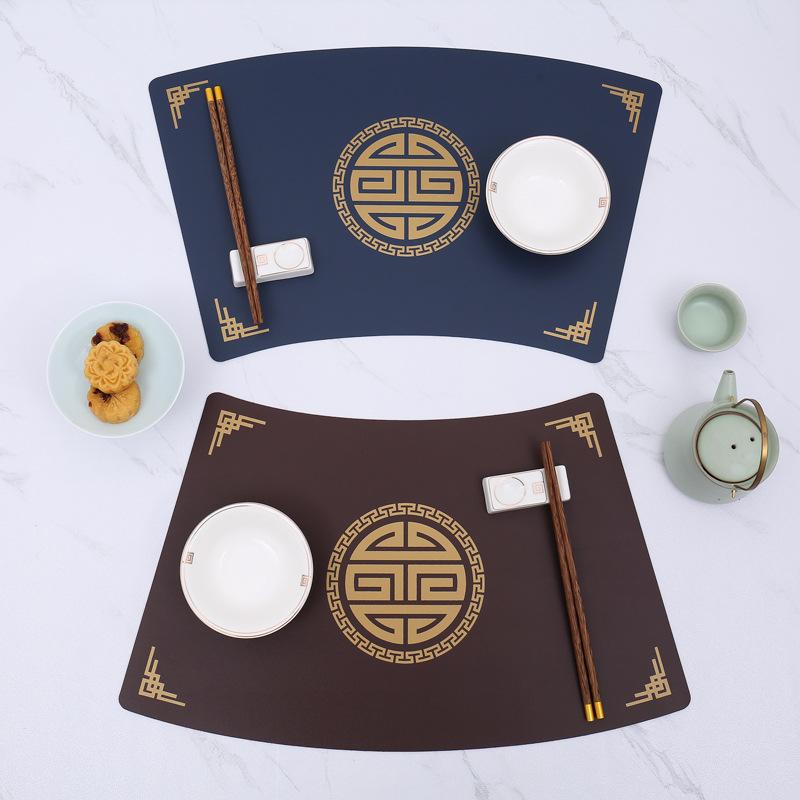 Western food mat PVC leather oil-proof and waterproof fan-shaped dining table mat Chinese tableware mat New Chinese plate