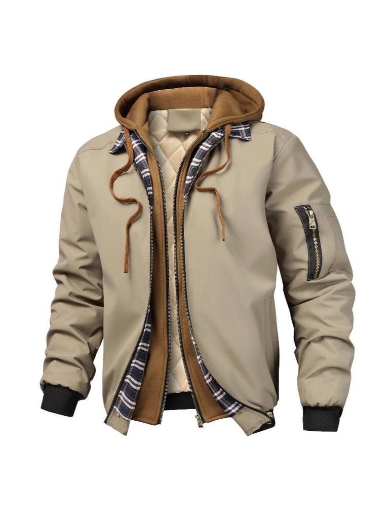 2025 New Quilted Men's Hoodie Jacket - Stylish Spring to Winter Faux Two-Piece Design