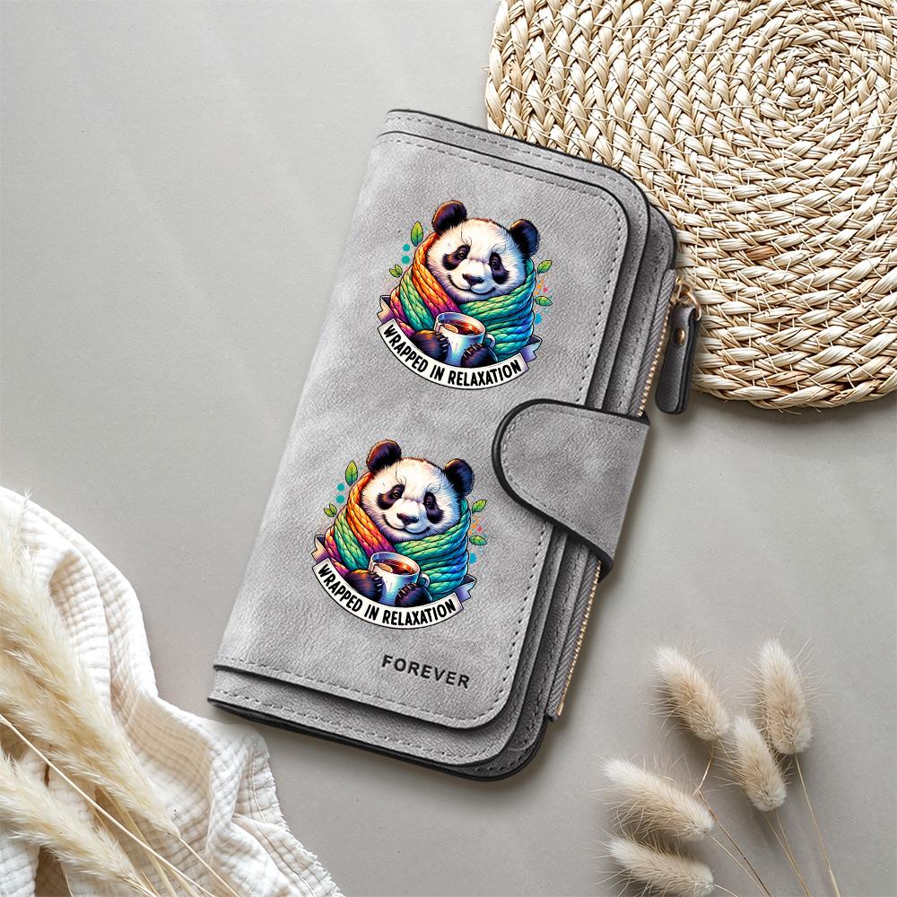 Cute Panda Printed Long Wallet Casual Large Capacity Faux Leather Purse