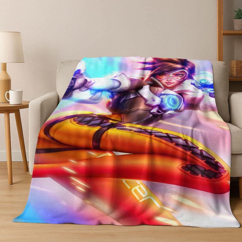 Game OW Overwatch D.VA Mei Reaper Cartoon 3D Flannel Blanket,Cozy Soft Throw Blanket for Home Bedroom Bed Sofa Picnic Cover Gift