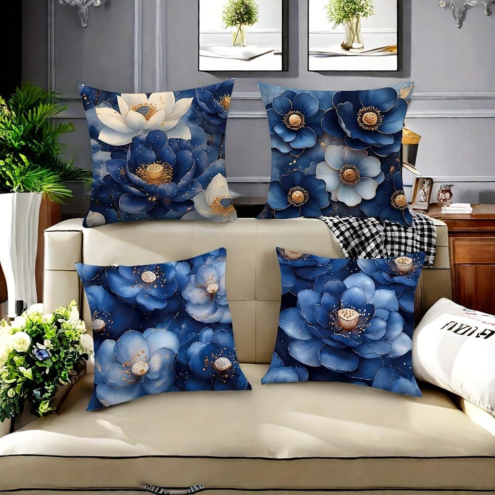 Elegant Floral Pillowcase With Blue And White Lotus Designbedroom Sofa Decorative Cushion Cover With Zipper Soft Cushion Cover