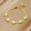 DIEYURO 316L Stainless Steel Golden Chrysanthemum Flower Little Daisy Snake Bone Bracelet Lady Classic Wrist Chain Jewelry