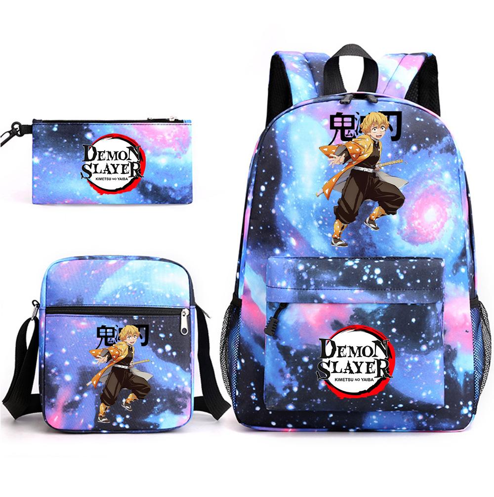 3Pcs/set Anime Demon Slayer Printed Backpack with Shoulder Bag Pencil Case for Teenager Student Boy Girl Large Capacity Waterproof Schoolbag
