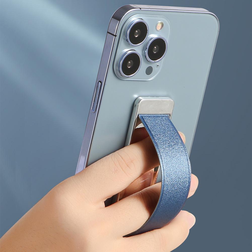 Ultra-Thin Mobile Phone Holder With Leather Wristbands Portable Pull-Out Adhesive Phone Stand Sticker Phone Bracket For Home