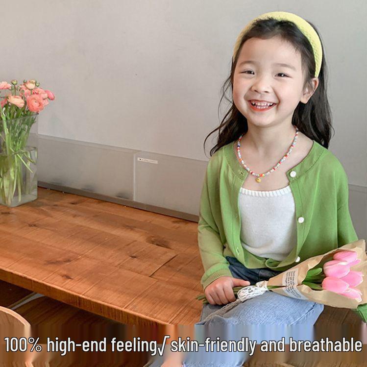 

Легкий кардиган из мягкого шелка для защиты от солнца для девочек - Дышащий, Защищающий от комаров, Модный жакет для кондиционирования воздуха для маленьких девочек 90 cm