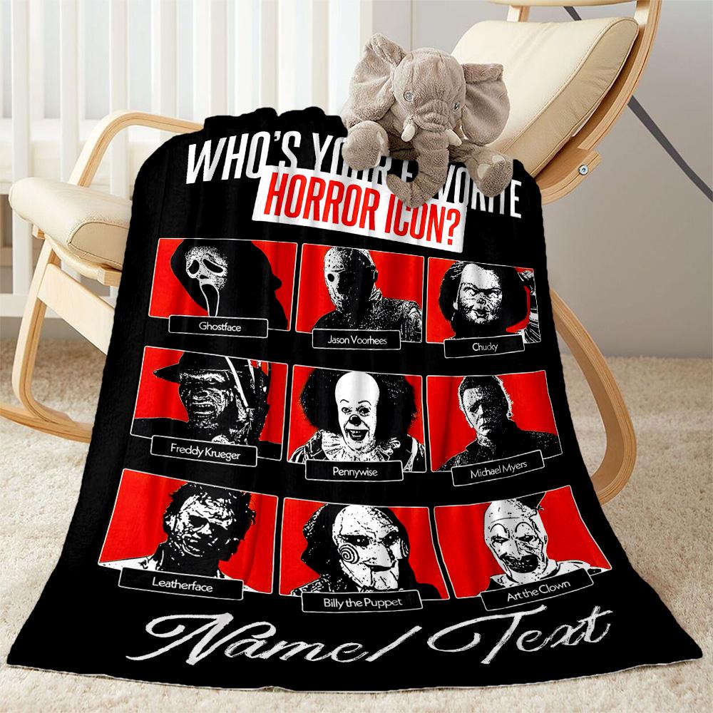 Favorite Horror Icon Poster Personalized Text Blanket Cozy Customizable Blanket Soft & Cozy Throw For Home Decor Livingroom Office Chair