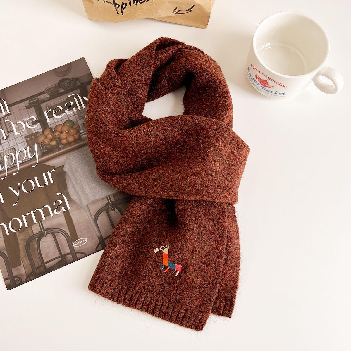 

Жіночий вовняний в язаний шарф осінь/зима 2024 - Теплий, товстий, корейський стиль, персоналізована вишивка Child 18*130CM каштановий