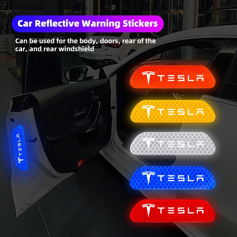4Pcs Car Safety Warning Stickers Night Reflection Mark Decals For Tesla Model-Y Model-3 Model-X Model-S Cybertruck Roadster