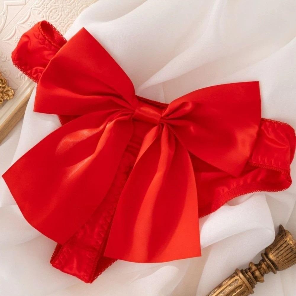 Underwear Bowknot Briefs Women Traceless Big Bow Underpants Cute Bow Ice Silk Panties  Ladies