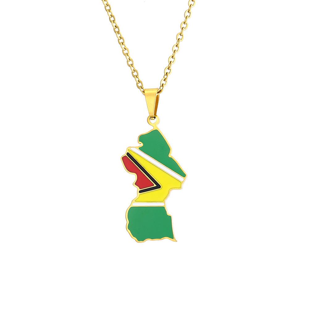 Guyana Map Pendant Necklace - Ethnic Style, Flag Colors