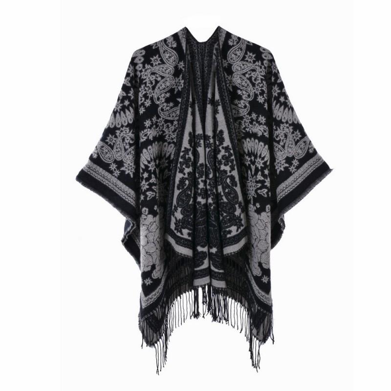 Womens Oversized Knit Shawl Wrap Scarf Ethnic Warm Fleece-Like Cape Travel Winter