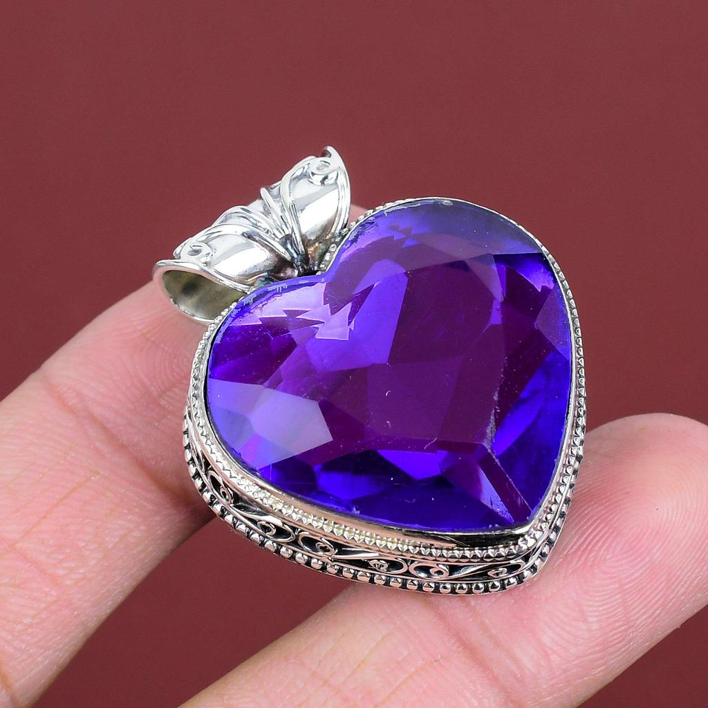 Faceted african amethyst pendant vintage gemstone pendant antique jewelry 925 sterling silver pendant handmade stylish pendant gifts for her