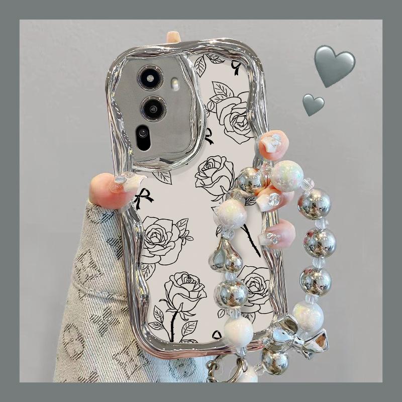 Line Rose Chain Suitable for Opporeno11 Mobile Phone Case Vivos18 Electroplated Silver Xiaomi 14/13 Silicone Soft