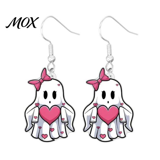Drop Earrings Pink Heart Ghost Earrings, Cute with Bow Lightweight Acrylic Halloween for Girls Women Durable