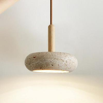 Japanese Retro Yellow Travertine Bedside Lamp, Wabi-sabi Style Chandelier for Bedroom, Restaurant, or Bar Counter