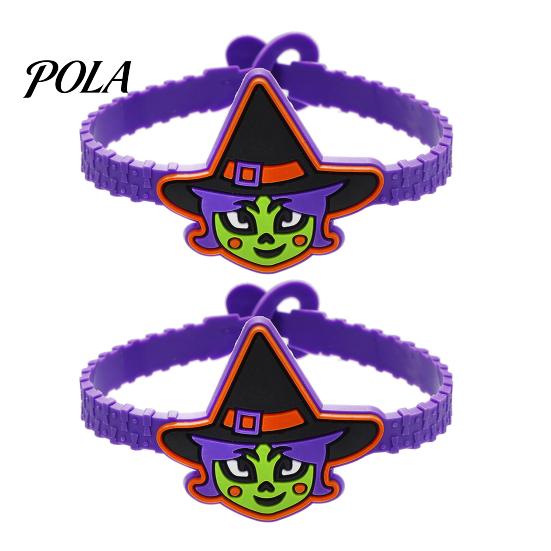 Halloween Themed Jewelry for Kids 2PCS Cartoon Bracelets, Ghost/Pumpkin/Black Cat/Skull/Witch/Little Devil Shape, Adjustable Party Decorations