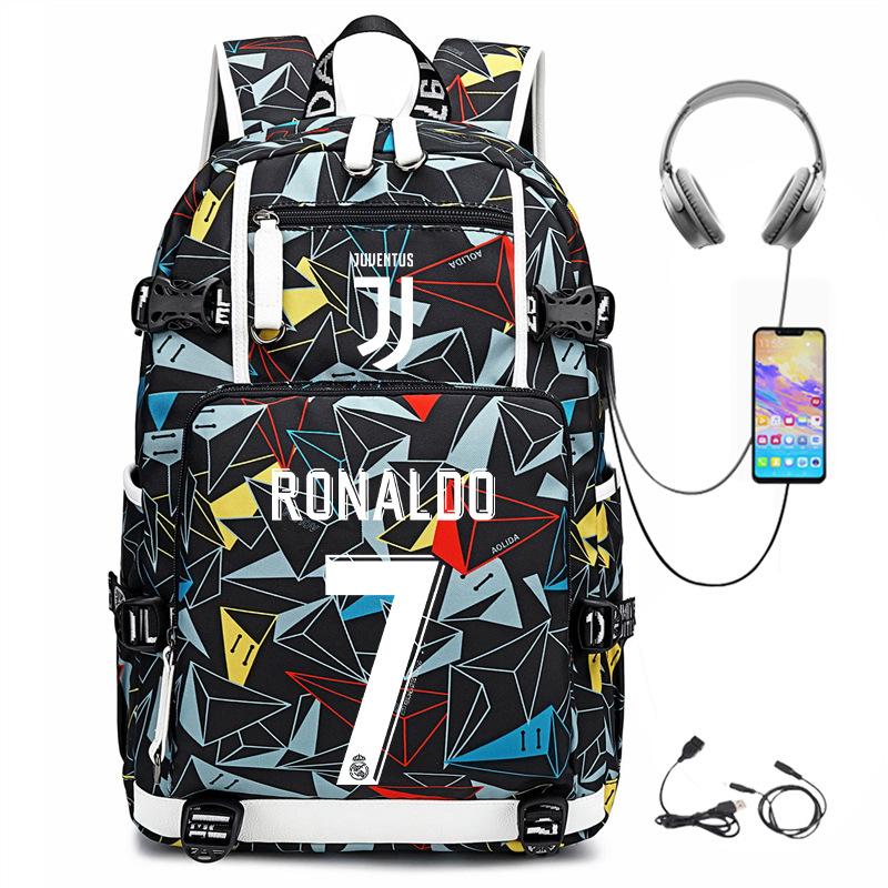 Football Star Cr7 Peripheral Personality Print Youth Backpack Large Capacity Leisure Travel Bag