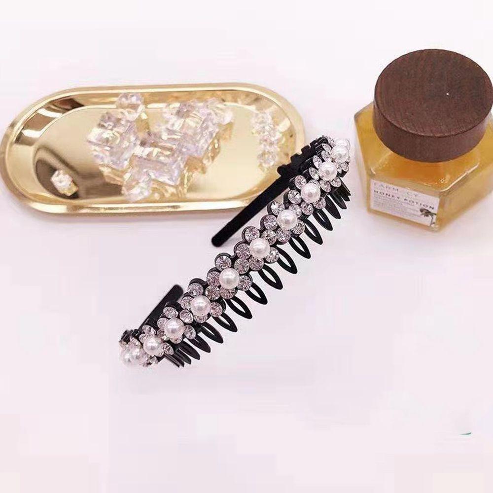 Wave Rhinestones with Gear Female Hairbands Korean Style Headwear Flower Hair Hoop Pearl Headband