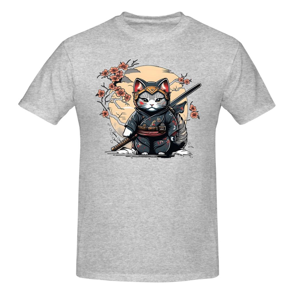 Piece Ronin Warrior Novelty  Cotton TShirt Samurai Cat Tees Tops For Unisex