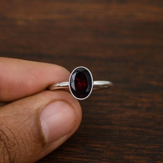 Natural Red Garnet Ring, 925 Sterling Silver, Deep Red Oval Gemstone Jewelry