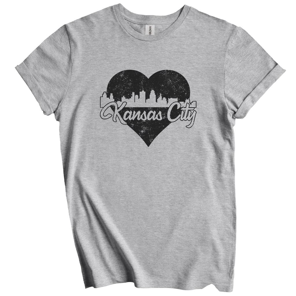 Retro Kansas City Missouri Skyline Heart Distressed T-Shirt