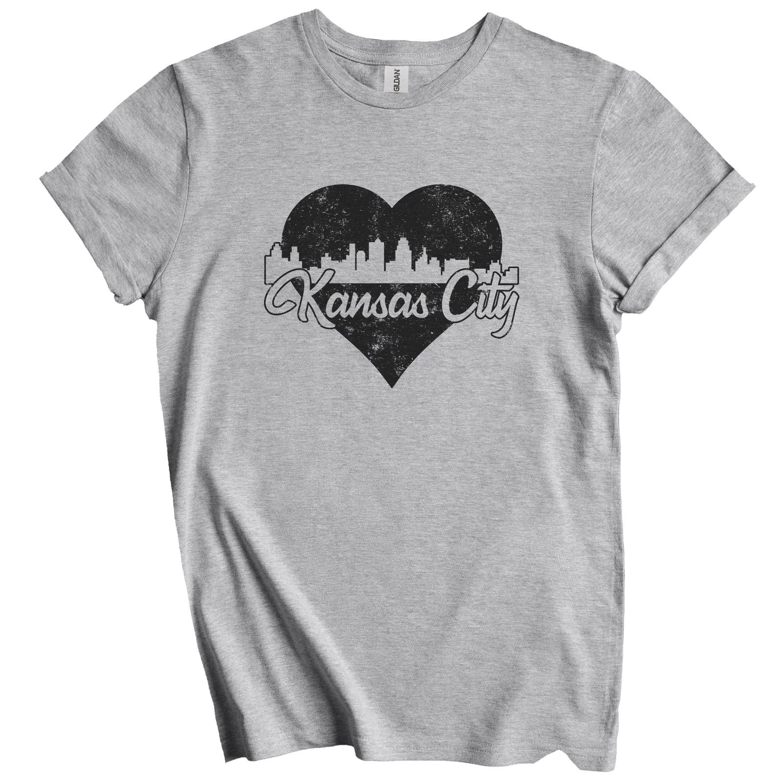 Retro Kansas City Missouri Skyline Heart Distressed T-Shirt M