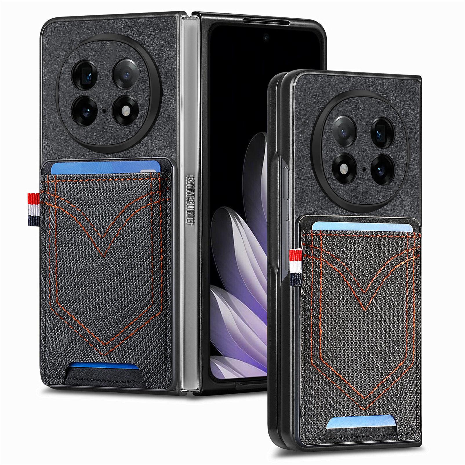 

For Oppo Find N5 5G Phone Case Retro Jean Cloth Texture Leather Back Cover with Card Holder B