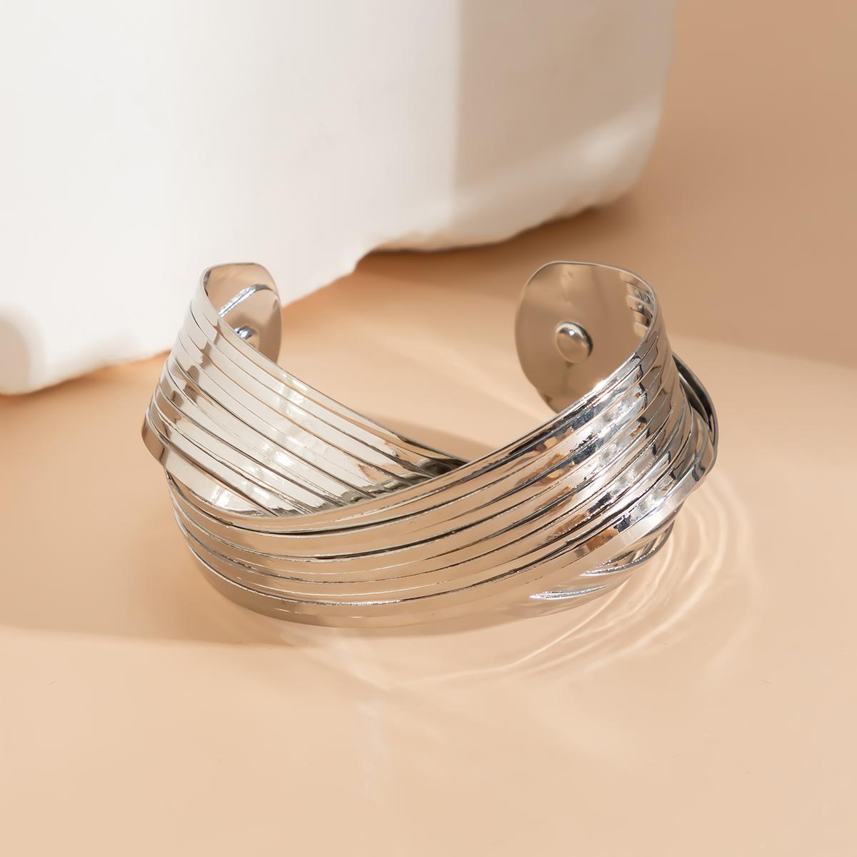 

Purui Vintage Geometric Cross Shape Cuff Bracelet for Women Trendy Wide Open Metal Large Bangles Fashion Zircon Ladies Party