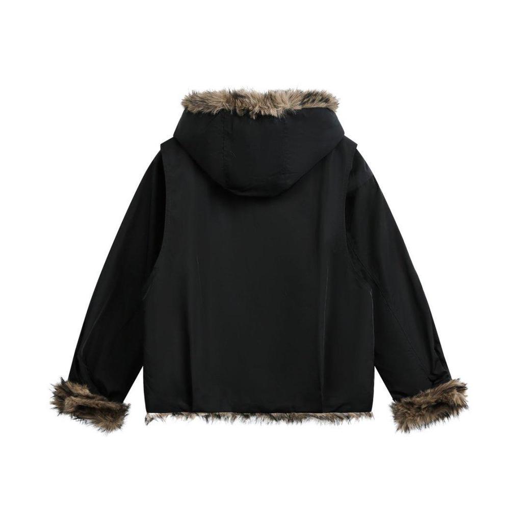 Unisex American Retro Fur Collar Thickened Winter Workwear Jacket