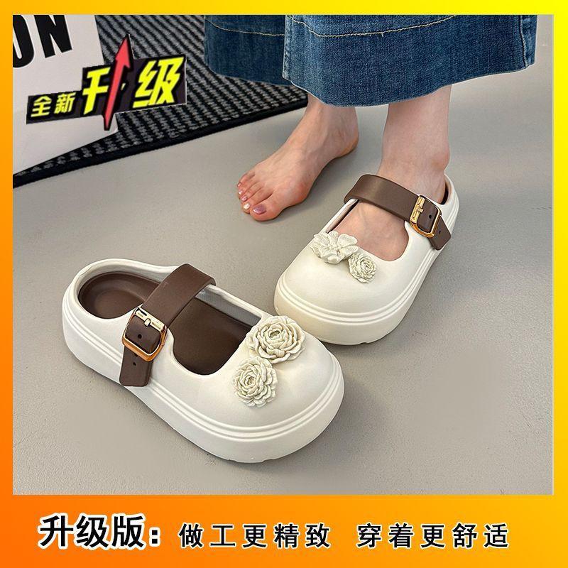 Flower casual light mouth buckle Mary Jane bag head slippers thick sole versatile height-increasing sandals women's 2025 summer and autumn new models