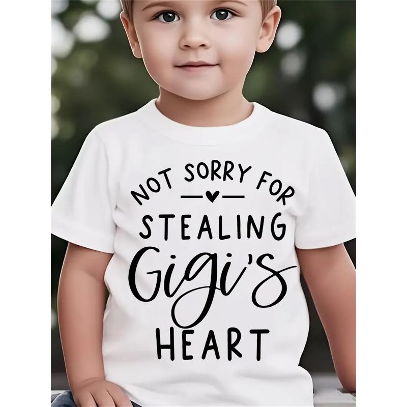 European size Summer Fashion Short-Sleeve T-Shirt for Boys with The Print 'NOT SORRY FOR STEALING Gigi'S HEART' Casual Top