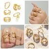 18k Gold-Plated Zirconia Inlaid Stainless Steel Open Ring Set - Modern Fashion Jewelry