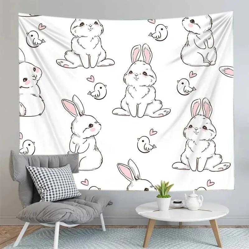 Cute Rabbit Pattern Tapestry Office Living Room Tapestry Home Wall Decoration Tapestry