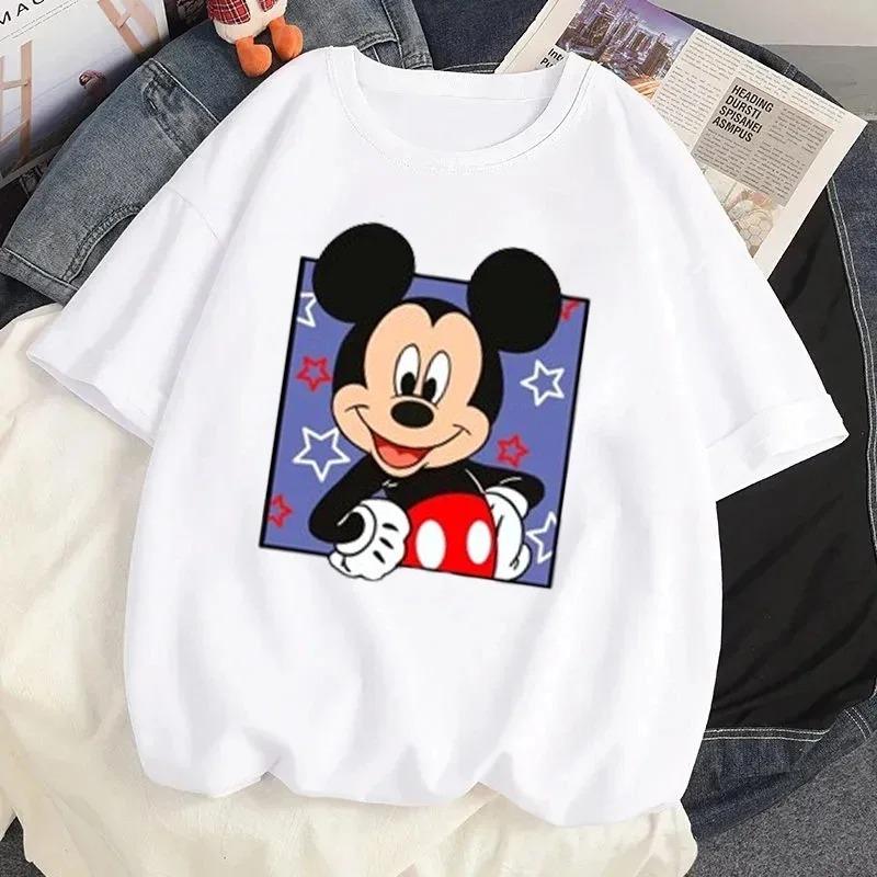 Disney Mickey Minnie Print Tshirt Summer Funny Women ONeck Tshirts Fashion Short Sleeves T Shirt Female Casual Streetwear Tees