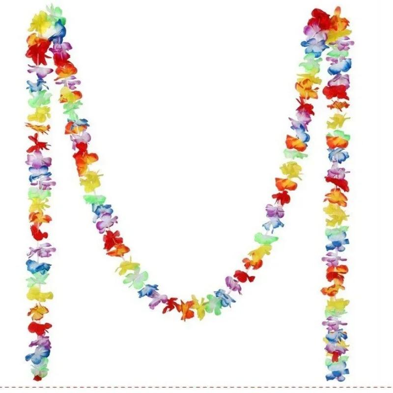 Hawaiian Flower Garland Tropical Artificial Necklace Banner Multicolor Floral Party Decoration Wedding Birthday Party Decor