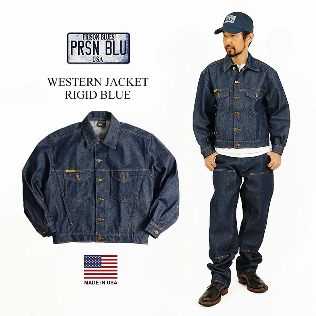 Prison Blues Denim Western Rigid Size L Jacket, Blue,
