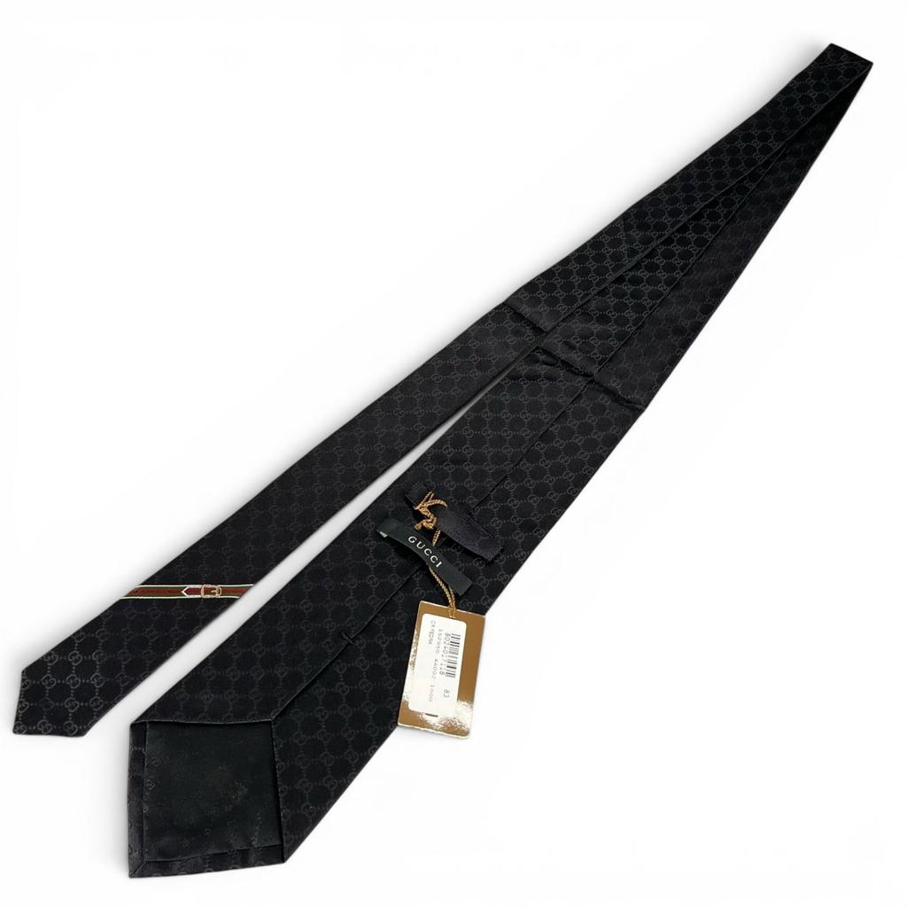 Pristine GUCCI tie GG pattern GG logo wide tie black silk mens Used