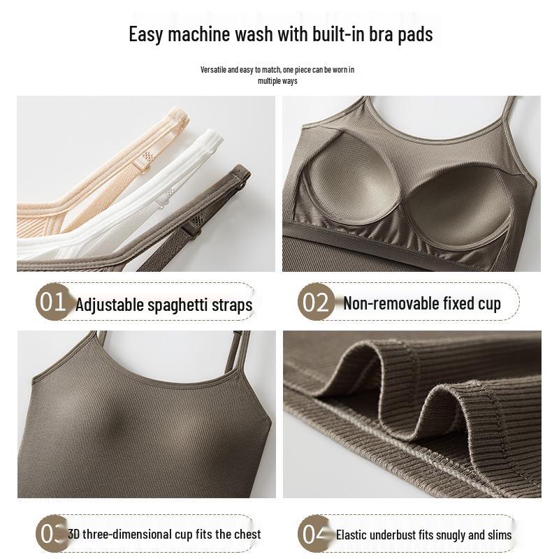 Γυναικείο Μοντάλ Αμάνικο Τοπ με Ενσωματωμένες Ενισχύσεις Στήθους - Μακρύ, Κομψό Βασικό Τοπ
