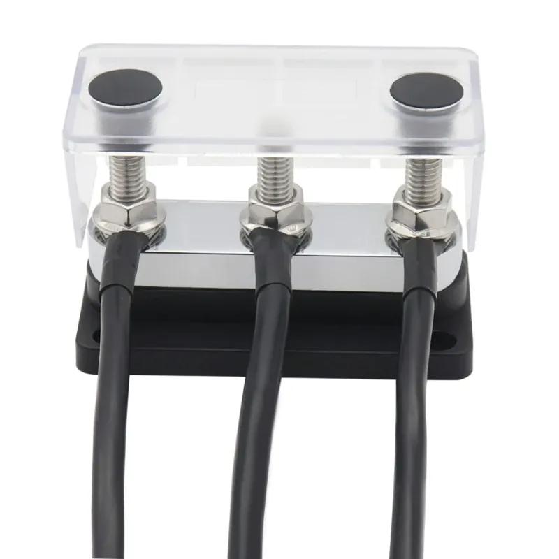 600A Bus Bar 3-Stud (3/8") M10 High Current Copper Busbar Terminal Block Battery Ground Distribution Block DC 12-48V with Cover