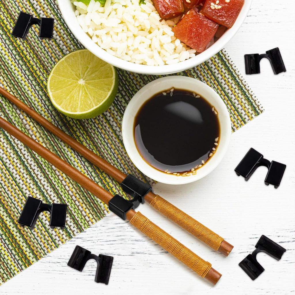 25 PCS Chopstick Helpers, Plastic Reble Training Chopsticks Hinges Connector for Trainers, Adults - Black