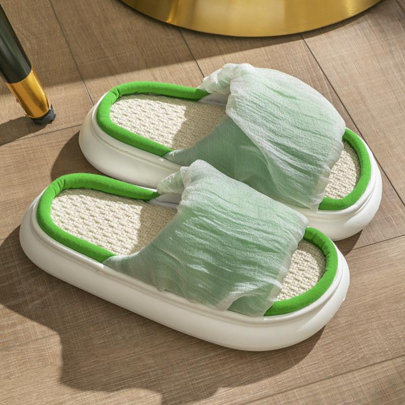Home Office Womens Linen Slipon Slippers With Nonslip Pvc Soles For Indoor Comfort