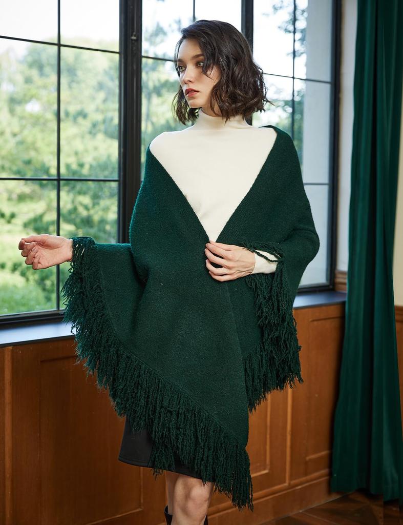 BEAUTELICATE Large Thick Triangle Solid Perfect for or as a Gift for Fall and Emerald Green Women's Scarf, Color, Indoors, Office, Winter,