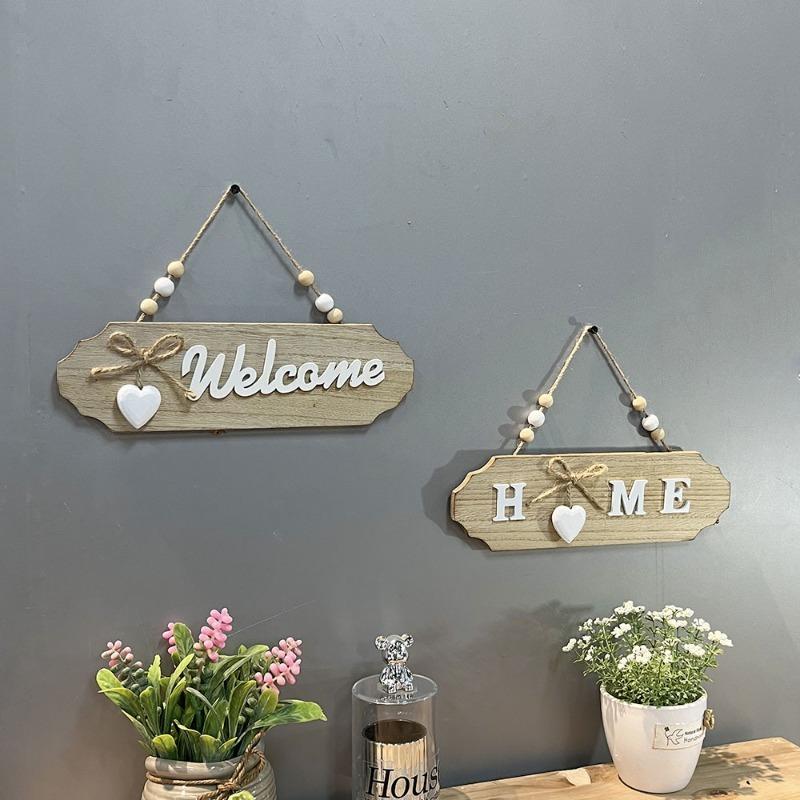1pcs New Wooden Doorplate Welcome Hanging in Front of The Door Welcome Home Creative Decoration Board Bow