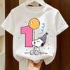 Kawaii Snoopys Kids T-Shirt Anime Digit 1-9 Cotton Short Sleeve Summer Top for Boys & Girls Children Birthday Gift