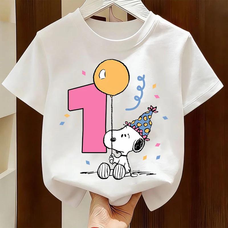 Kawaii Snoopys Kids T-Shirt Anime Digit 1-9 Cotton Short Sleeve Summer Top for Boys & Girls Children Birthday Gift