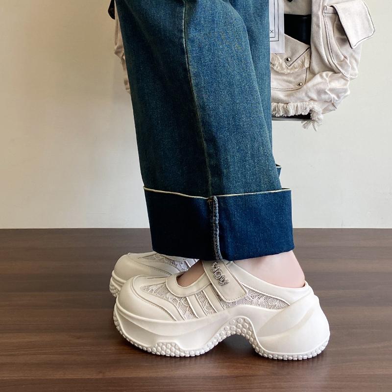 Fashion CRLAYDK Wedge Slip On Mules for Women House Slippers Lace Backless Walking Loafers Outdoor Height Increase Casual Ladies Slides