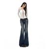 American dark blue micro-pull jeans women's autumn new Spice Girl low-rise elastic thin flared pants