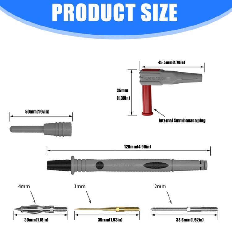 Industrial Multimeter Cable 20A 1000V Digital Multimeter Probe Test Leads Pen Tip with Rubber Coated Handle