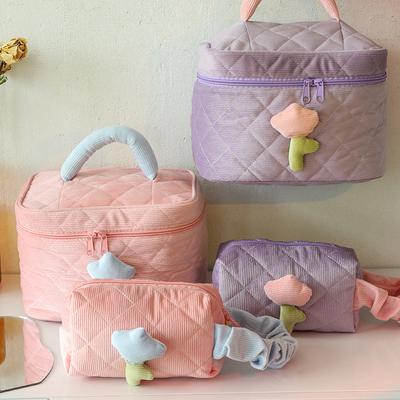 Kosmetiktasche Jumbo-Größe Reiseetui Kosmetik Niedlich Hübsch Farbe Etui Make-up Kosmetik Handtasche Blume Cord Aufbewahrungstasche
