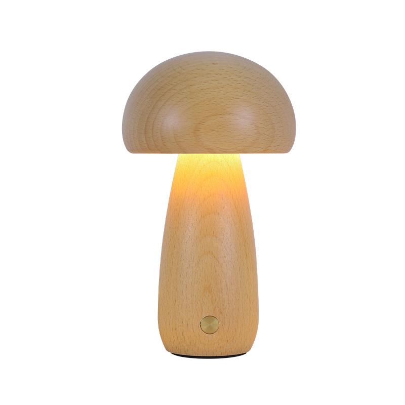 1Pc Ns Solid Wood Mushroom Desk Lamp LED Charging Night Light Creative Gift Desk Lamp Bedroom Simple Touch Atmosphere